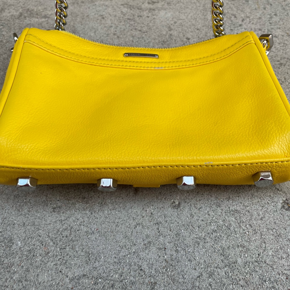 Canary Yellow Leather 5 Zip, Silver Chain Crossbody - Picture 13 of 13